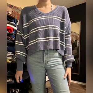 Aerie Cozy Striped Purple Sweater
